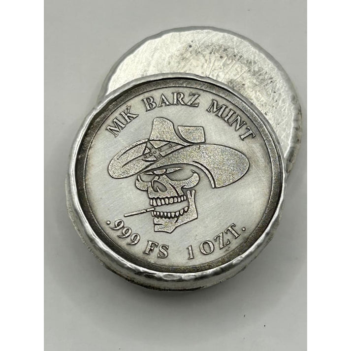 1 Troy Oz MK BarZ 'Wild West Rebel' Skull Cowboy Stamped