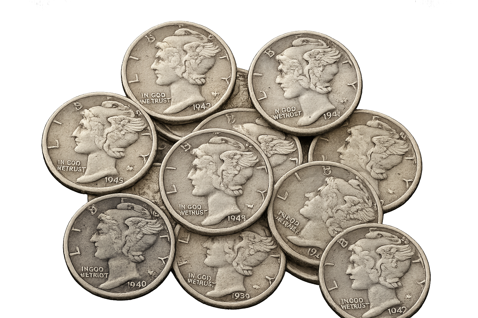 $1 Face Value Mercury Dimes - Average Circulated - Clear Date
