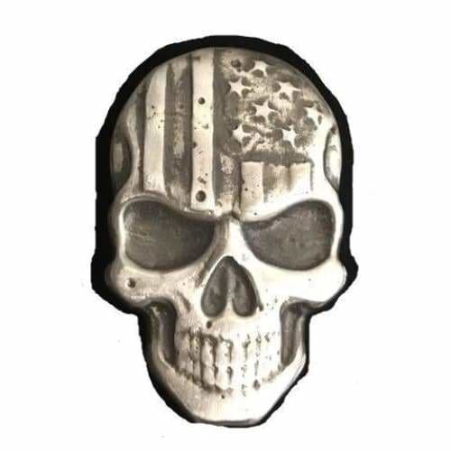 2 Troy Oz. MK BarZ 'Stars & Stripes Skull' Stamped Hand Poured
