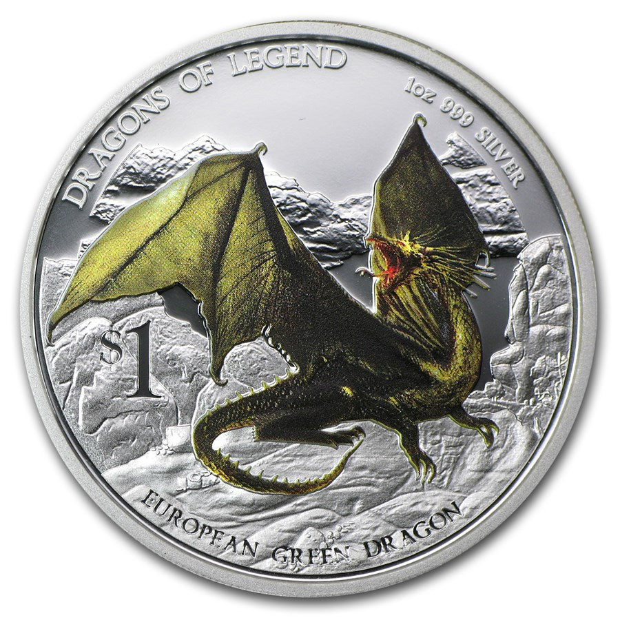 Tuvalu - 2013 European Green Dragon - 1 Ozt. Fine Silver - Complete Original Packaging
