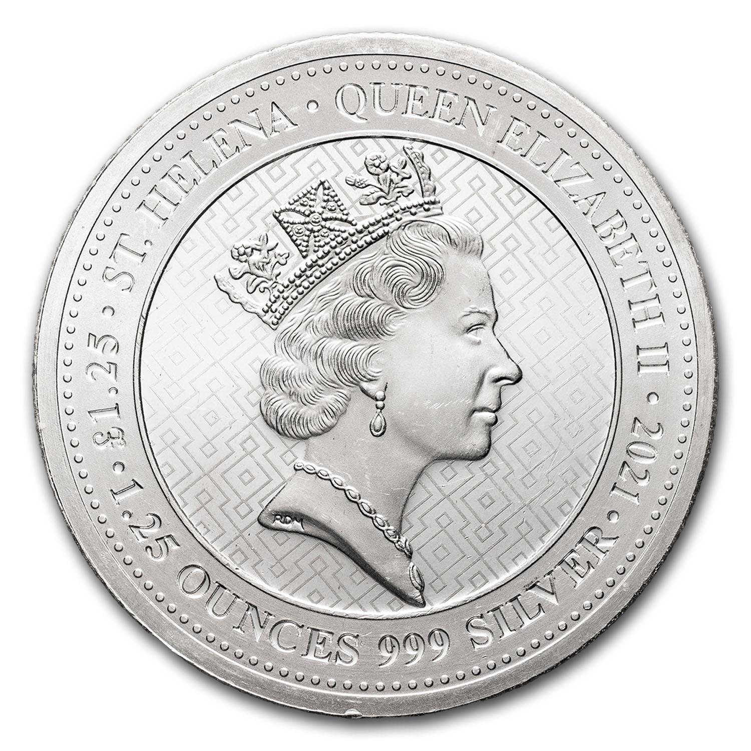 St Helena - 2021 Seated Britannia - 1.25 Ozt .999 Fine Silver Sovereign