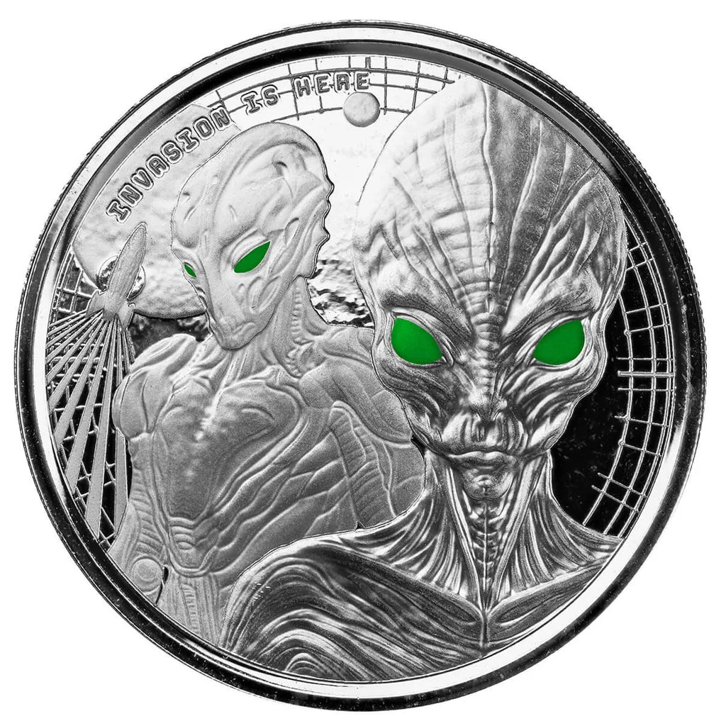 Ghana - 2023 Alien Invasion - Glow in the Dark - 1 Ozt Sovereign Plated in Black Rhodium  - New from the mint