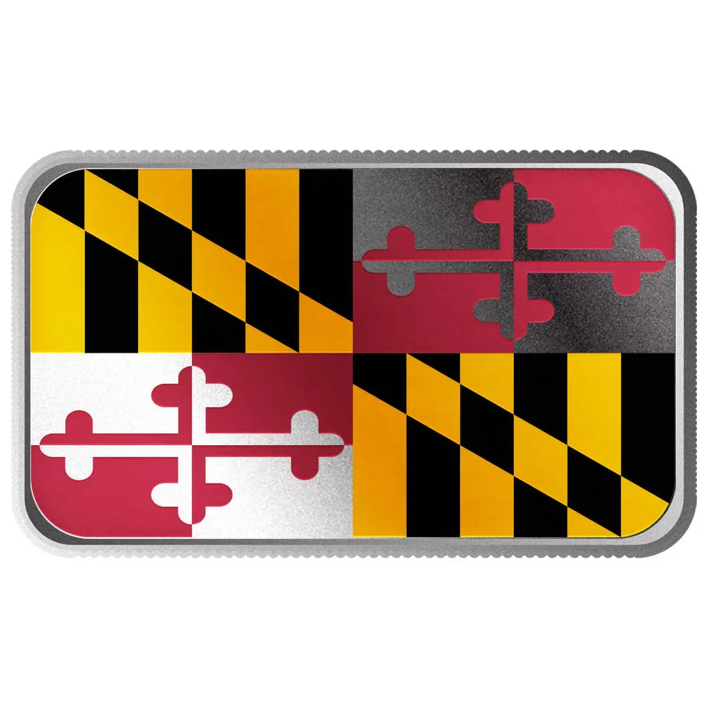 Maryland State Flag - All State Flags Available - 1 Ozt .999 Fine Silver Bar