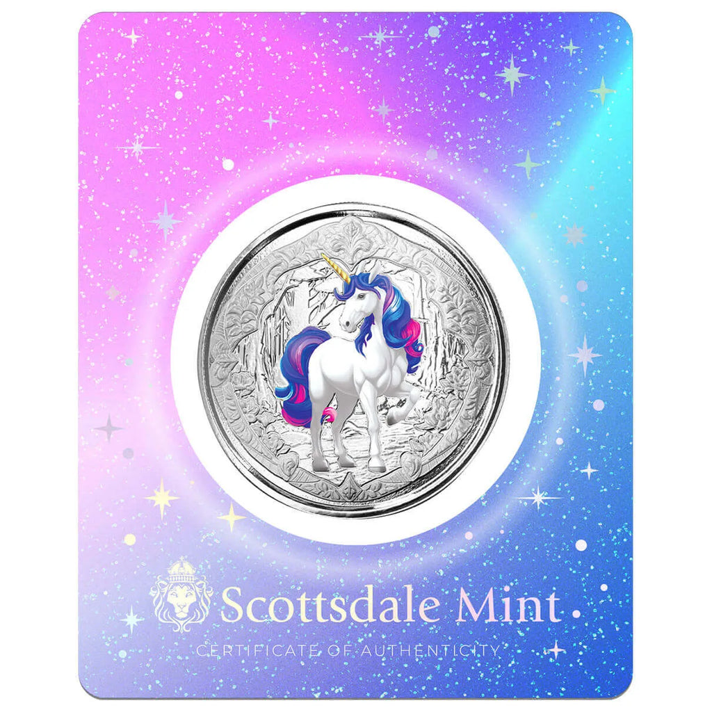 2024 Fiji | Unicorn "Azurea" | 1 Ozt .999 Fine Silver Colorized Sovereign in CertiLock Card
