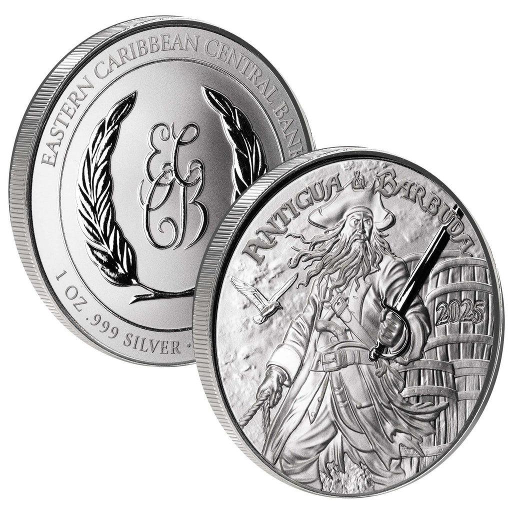 Antigua & Barbuda - 2025 "Rum Runner & Pirate" - New 1 ozt .999 Fine Silver Sovereign