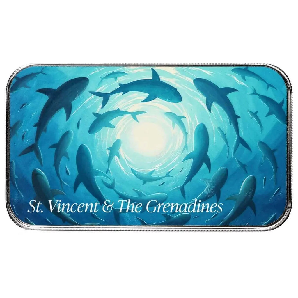 St Vincent - Swirling Sharks - 1 Ozt .999 Fine Silver Art Bar