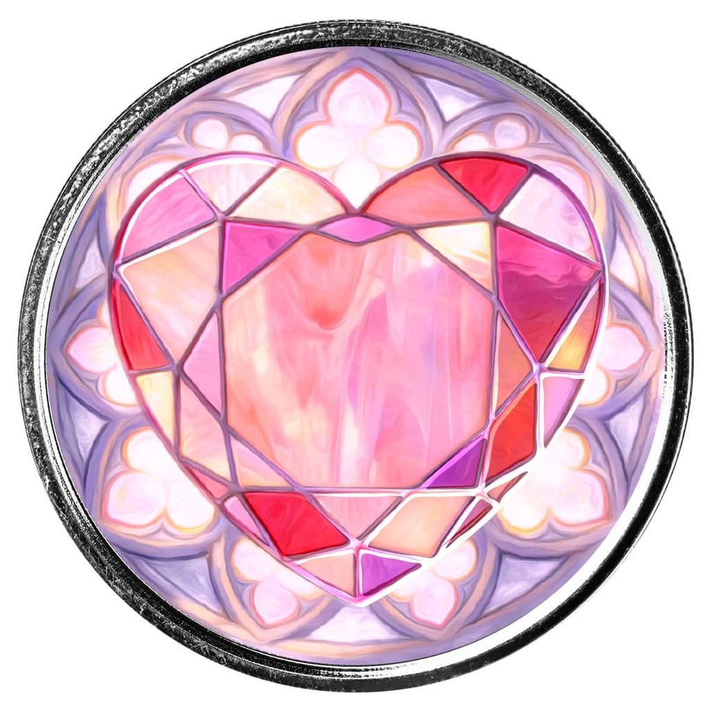 Stained Glass Heart - 1 Ozt .999 Fine Silver - Colorized Round