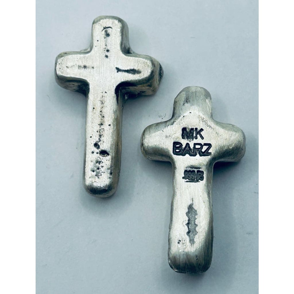 .5 Troy oz MK BarZ 'Delicate Cross' Hand Poured .999 fine silver