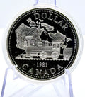 1981 $1 Canadian Trans Continental Railway Commemorative Silver Dollar in Capsule