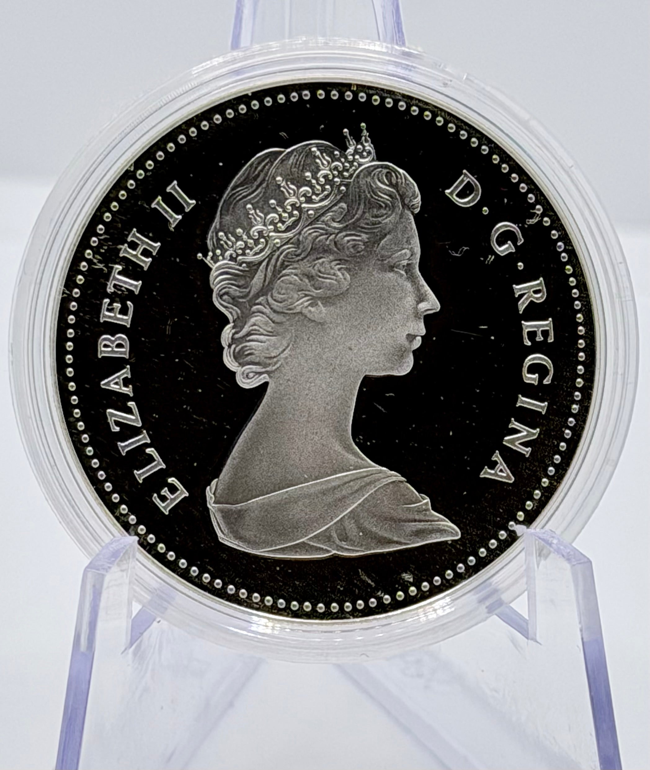 1981 $1 Canadian Trans Continental Railway Commemorative Silver Dollar in Capsule