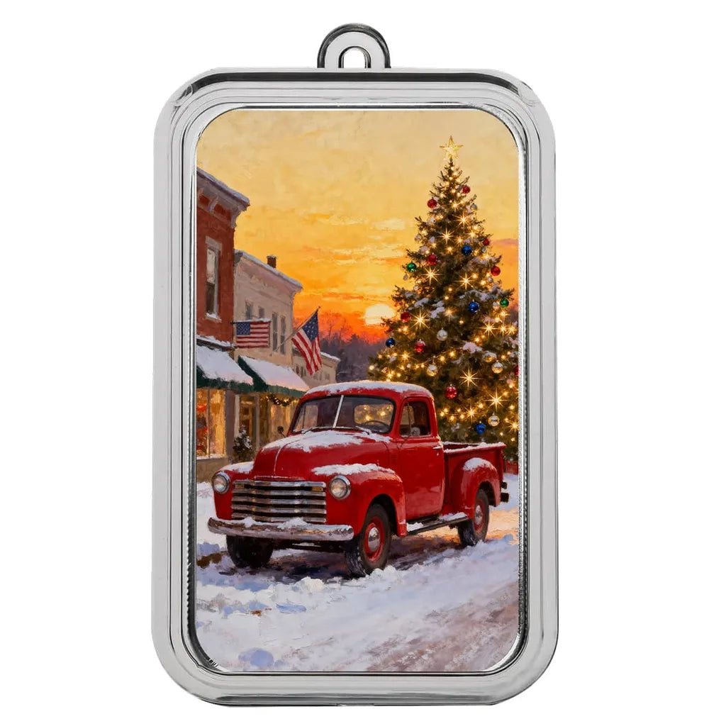 Vintage Christmas Red Truck - 1 Ozt .999 Fine Silver Art Bar