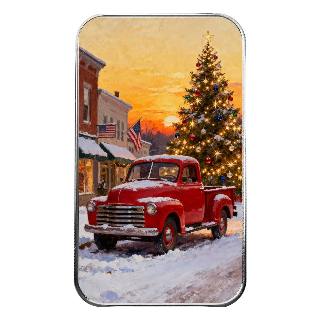 Vintage Christmas Red Truck - 1 Ozt .999 Fine Silver Art Bar