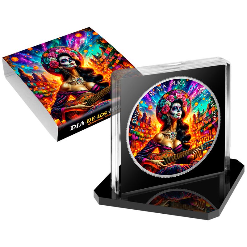 2024 Mexico Libertad Dia de los Muertos Guitarist Sunrise Limited Edition 1 oz Silver Coin