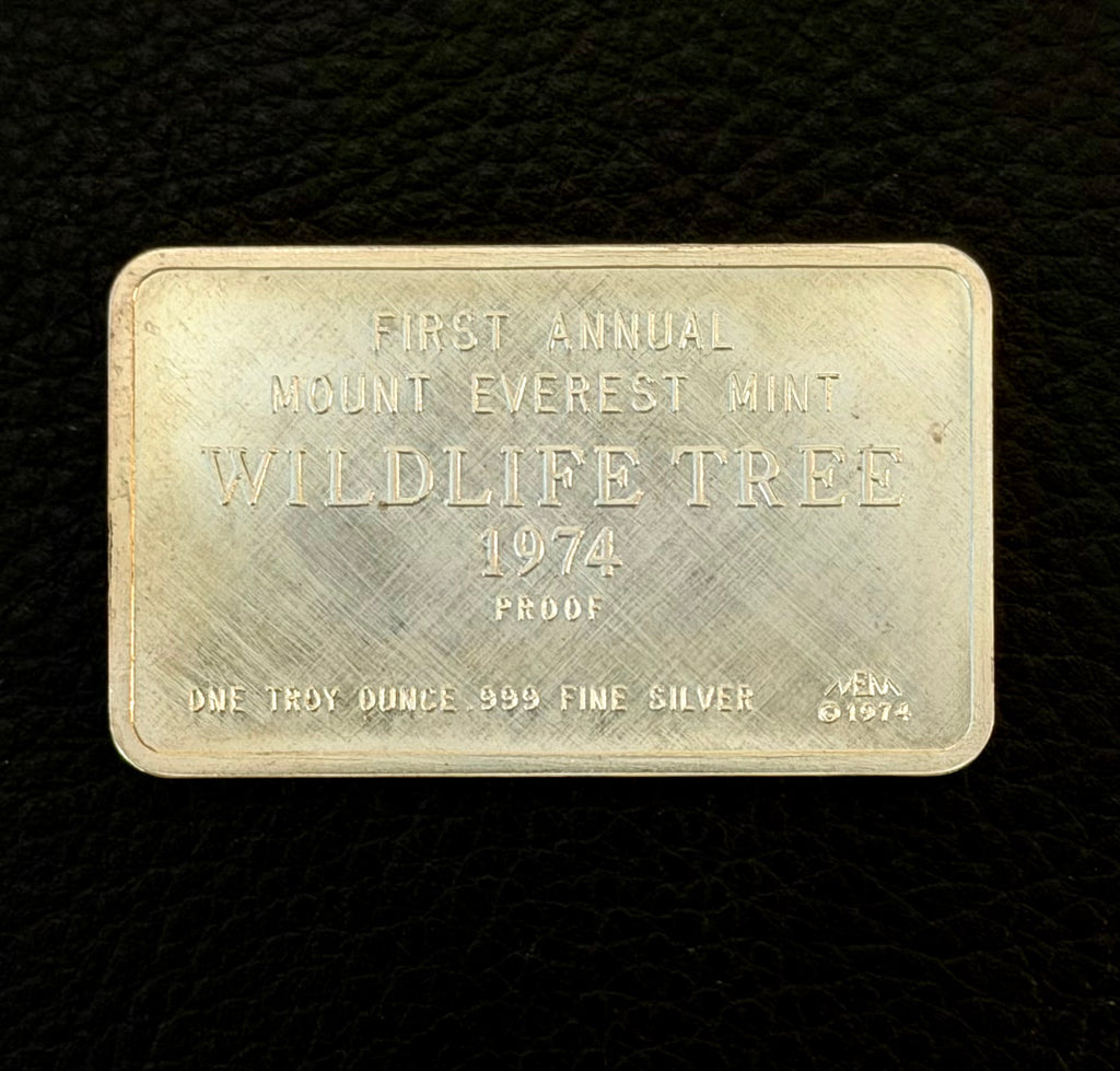 1 Ozt - Vintage - 1974 Mt Everest Mint "Love Birds" - .999 Fine Silver Art Bar
