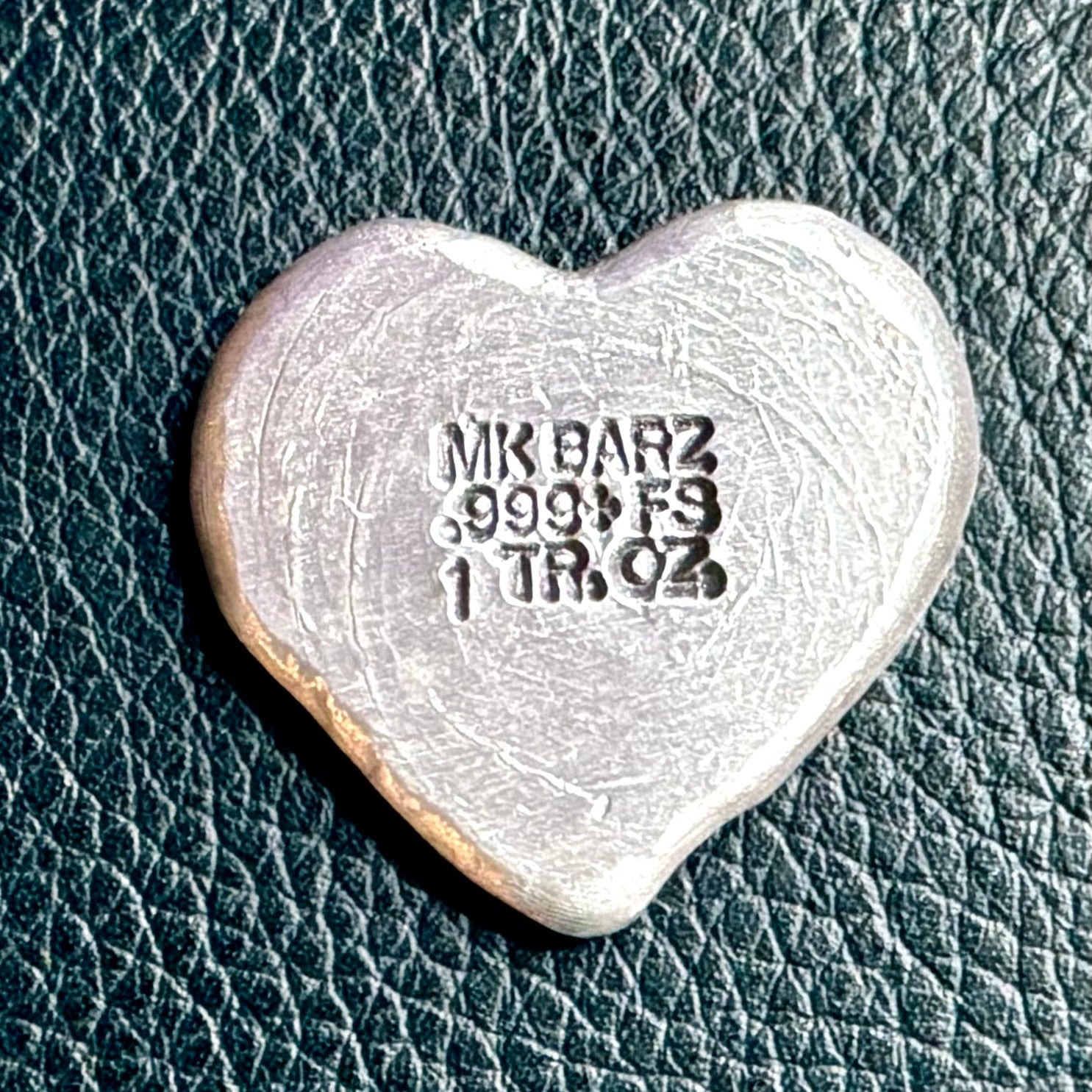 1 Troy Ounce - MK BarZ "Undying Love" Heart - Hand Poured .999 Fine Silver