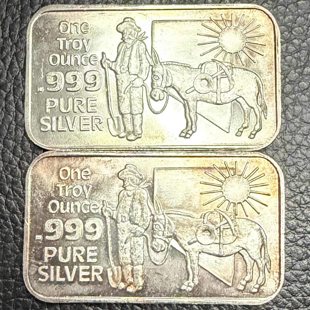 Vintage - Nevada Coin Mart "Prospector & Burro" - 1 Ozt .999 Fine Silver Bar
