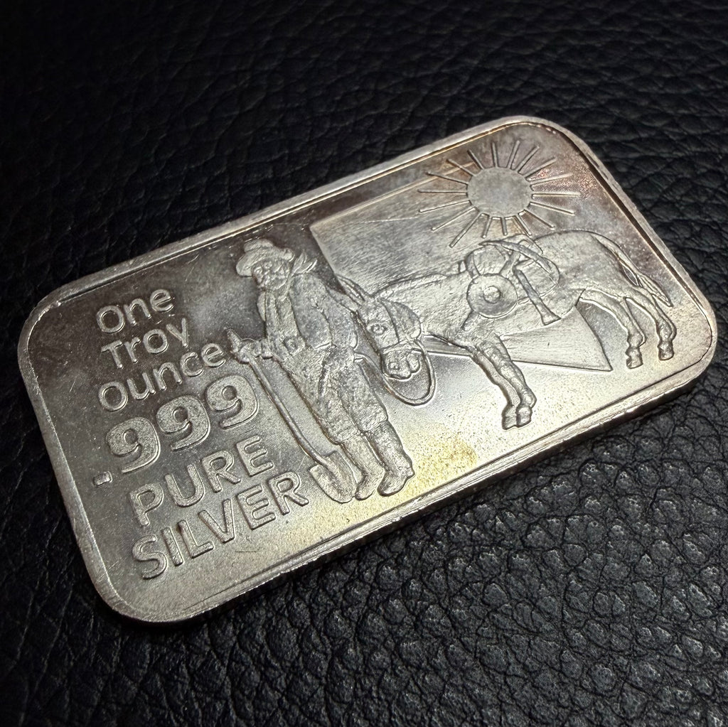 Vintage - Nevada Coin Mart "Prospector & Burro" - 1 Ozt .999 Fine Silver Bar