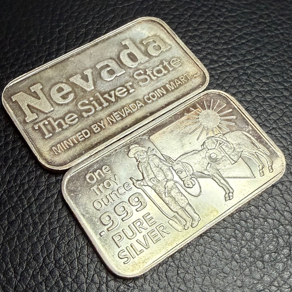 Vintage - Nevada Coin Mart "Prospector & Burro" - 1 Ozt .999 Fine Silver Bar