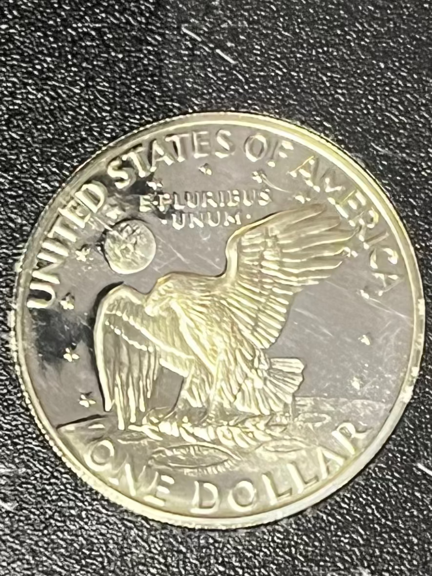 Gold coin in a protective case on a dark textured background