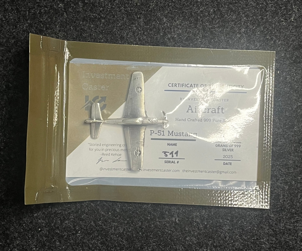 P51 Mustang Aircraft by Investment Caster - 9 grams .999 Fine Silver