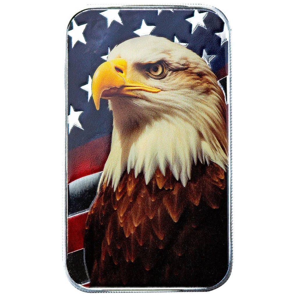 Americana | Patriotic Bald Eagle - 1 Ozt .999 Fine Silver Art Bar