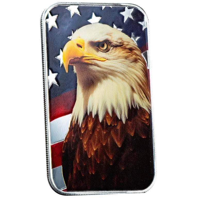 Americana | Patriotic Bald Eagle - 1 Ozt .999 Fine Silver Art Bar