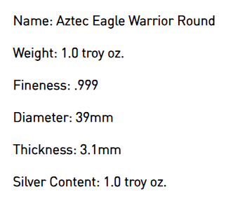Silver Round 1 OZ Aztec Series - Eagle Warrior