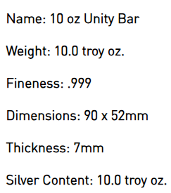 10 Ozt. "Unity" Bar - .999 Fine Silver