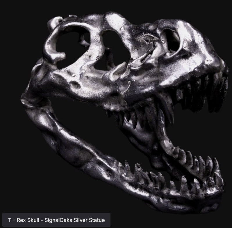 T-Rex Skull - 3 Ounces .999 Fine Silver