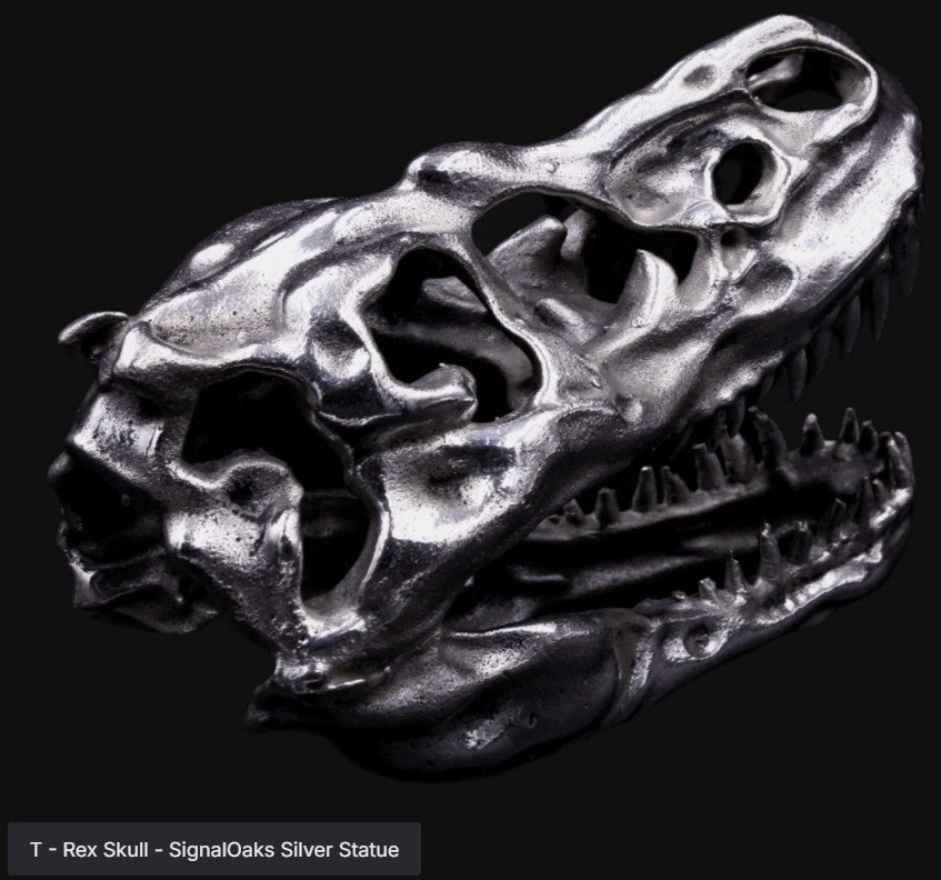 T-Rex Skull - 3 Ounces .999 Fine Silver