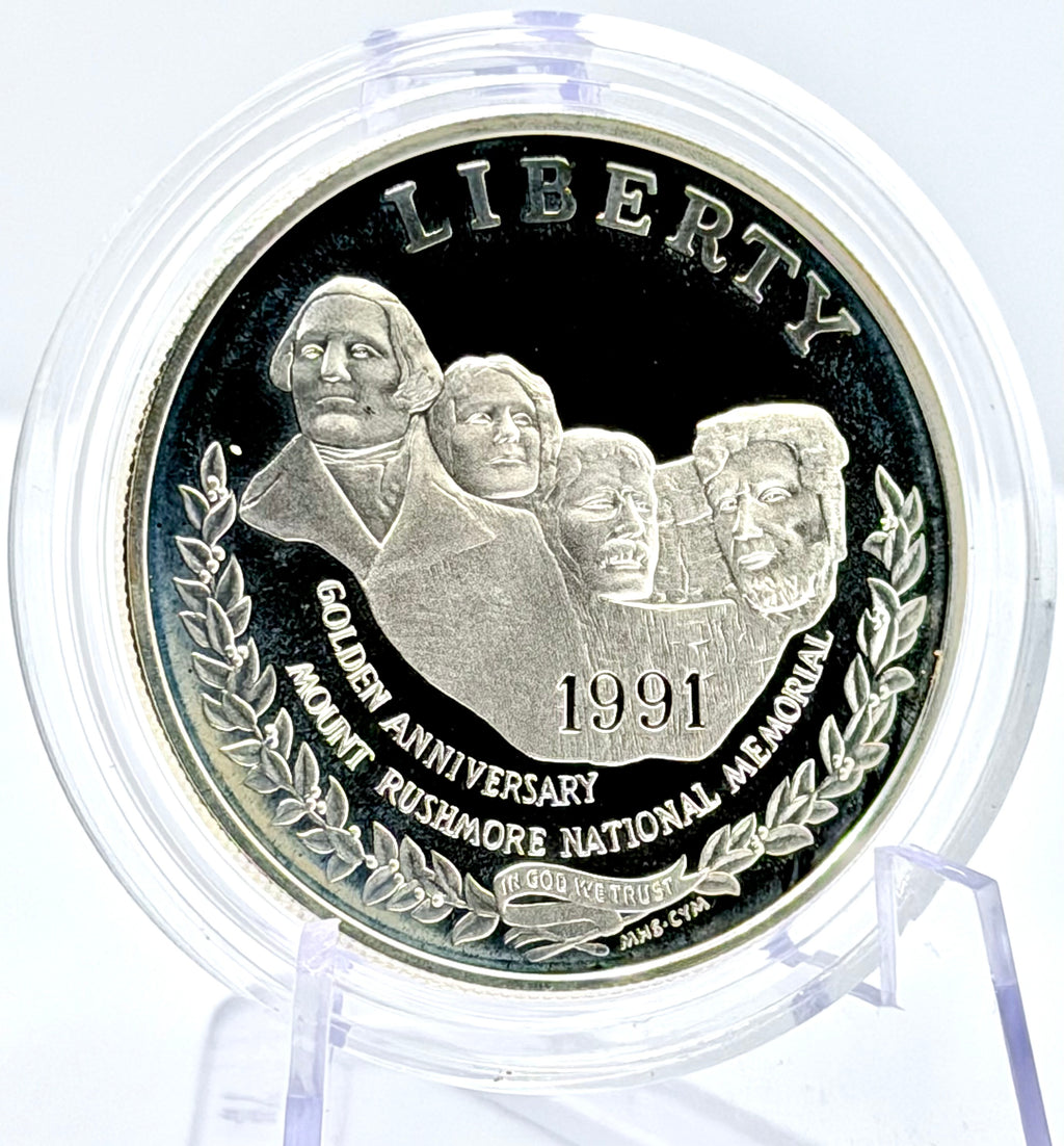 1991 US Commemorative Mount Rushmore Silver Dollar - In Capsule