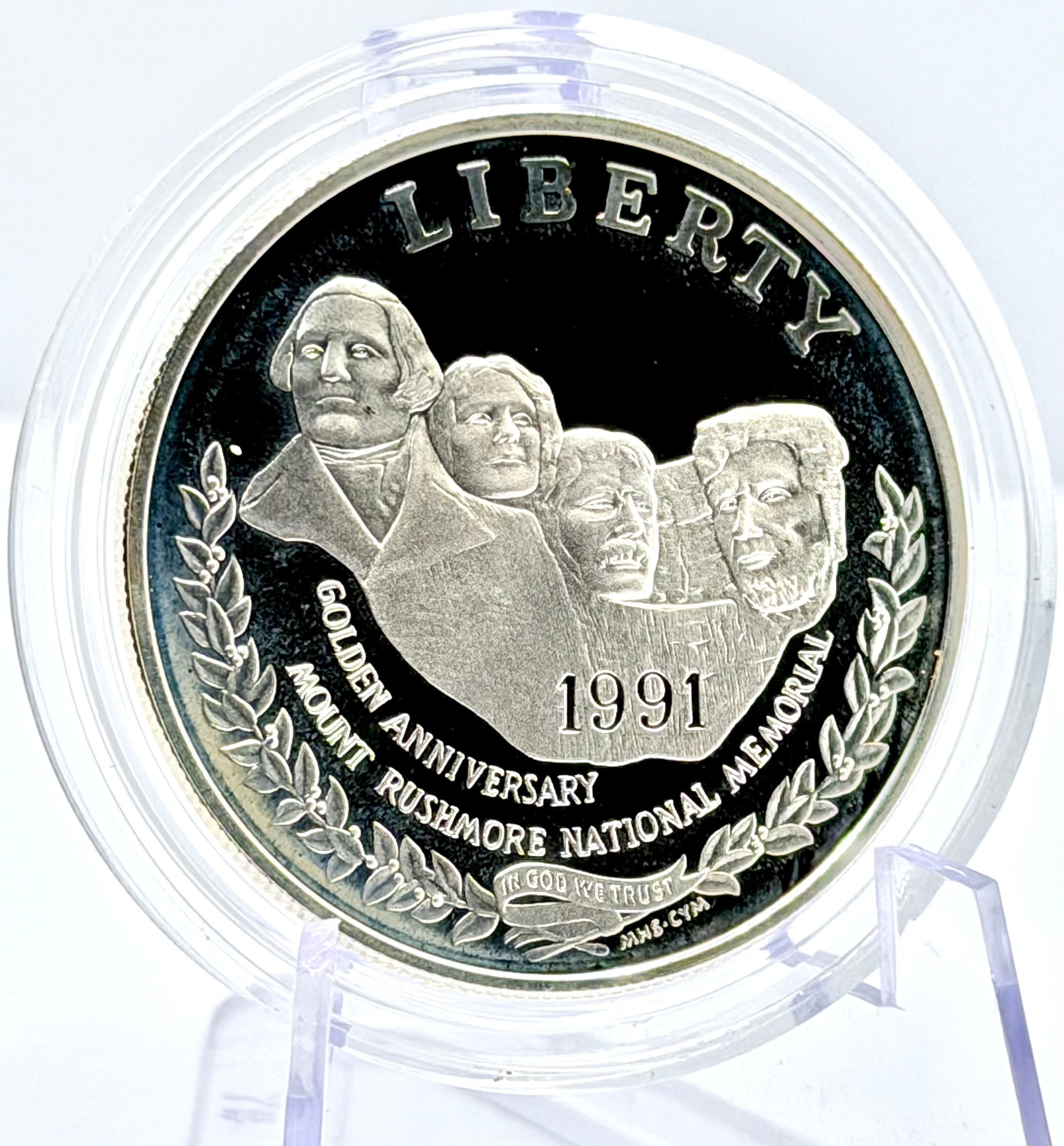 1991 US Commemorative Mount Rushmore Silver Dollar - In Capsule