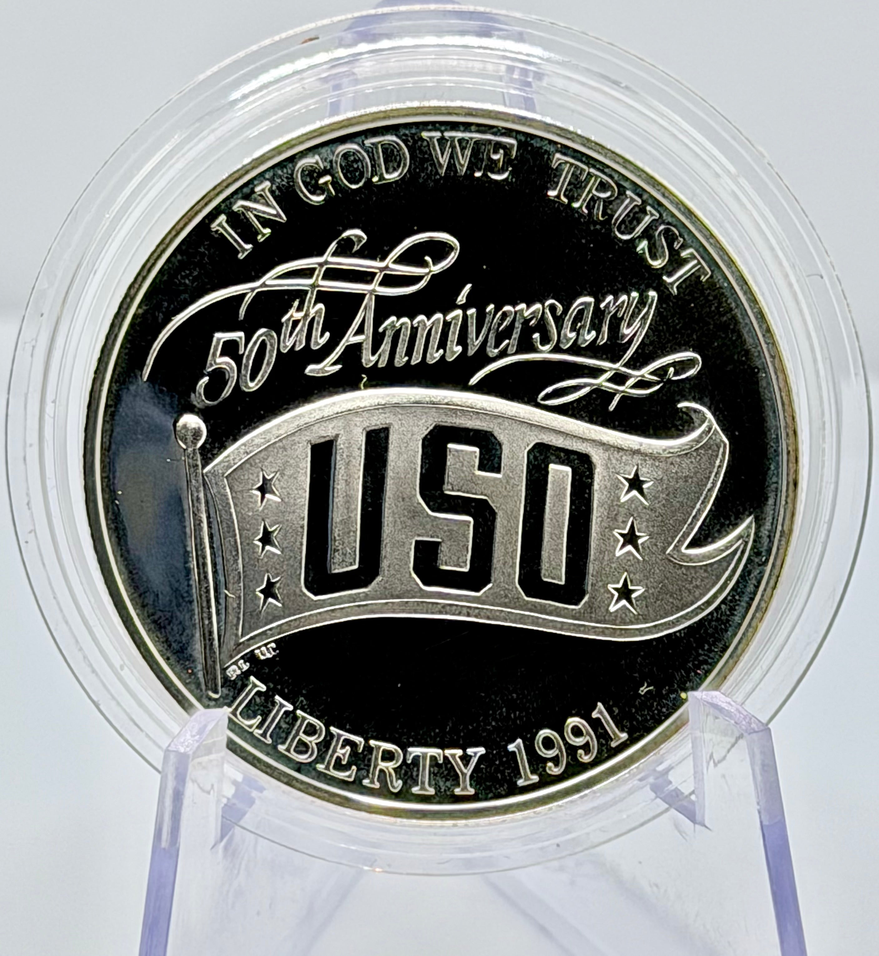1991 US Commemorative - USO 50th Anniversary Silver Dollar - In Capsule