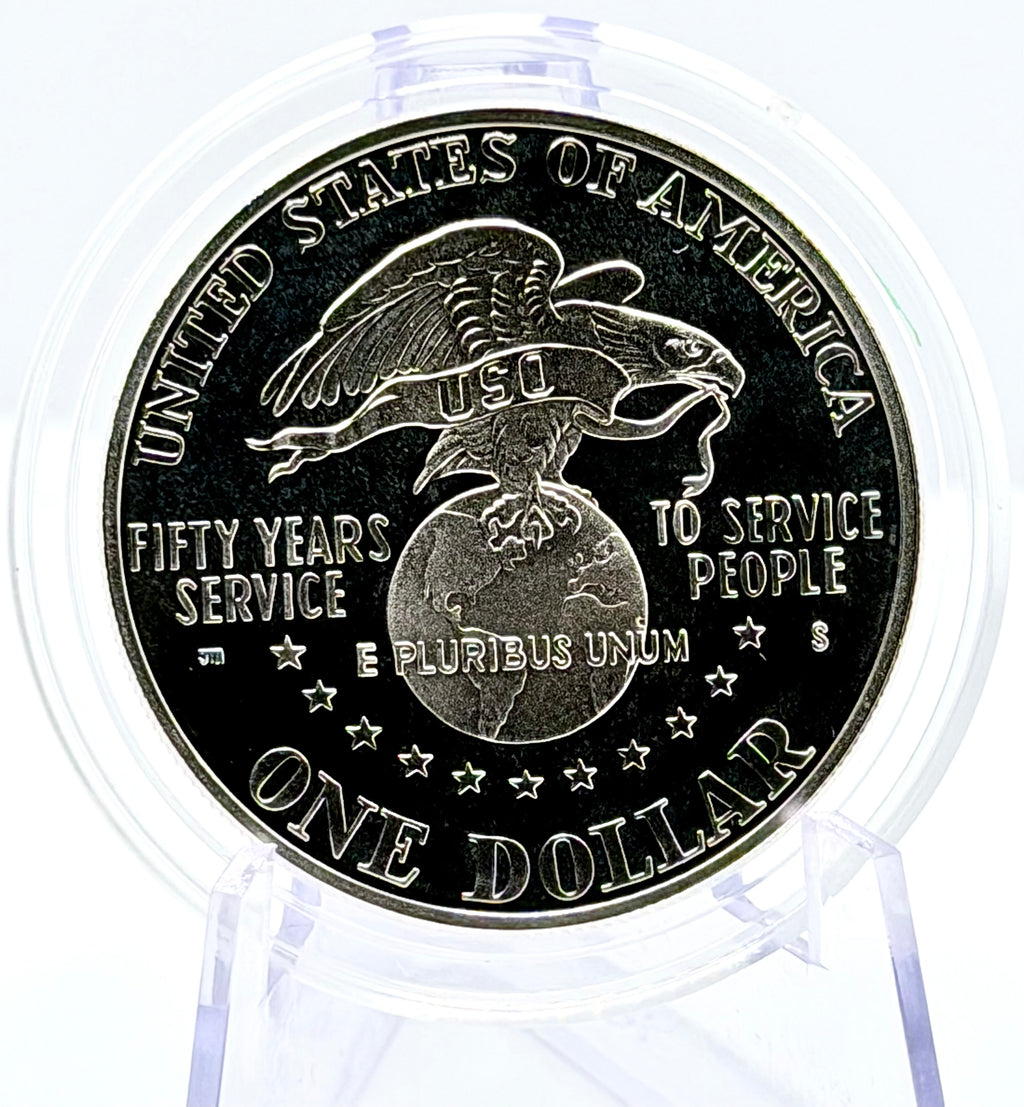 1991 US Commemorative - USO 50th Anniversary Silver Dollar - In Capsule
