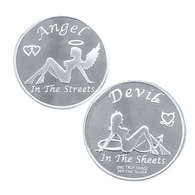 1ozt - Angel in the Streets / Devil in the Sheets - .999 Fine Silver Round