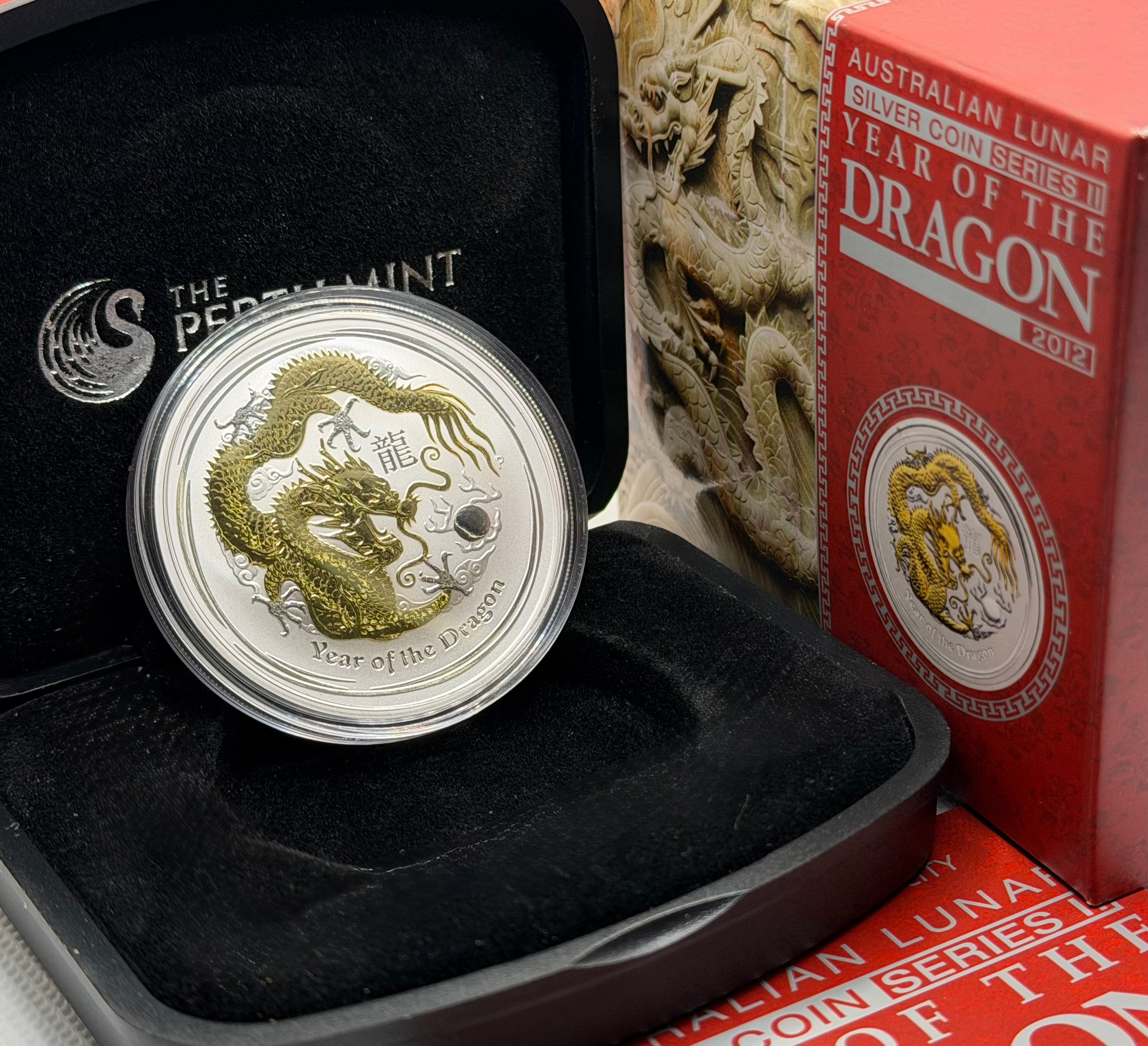Australian - 2012 24k Gilded Year of the Dragon - 1 Ozt. Fine Silver w/ Complete Original Packaging