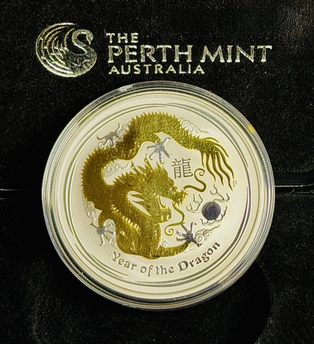 Australian - 2012 24k Gilded Year of the Dragon - 1 Ozt. Fine Silver w/ Complete Original Packaging