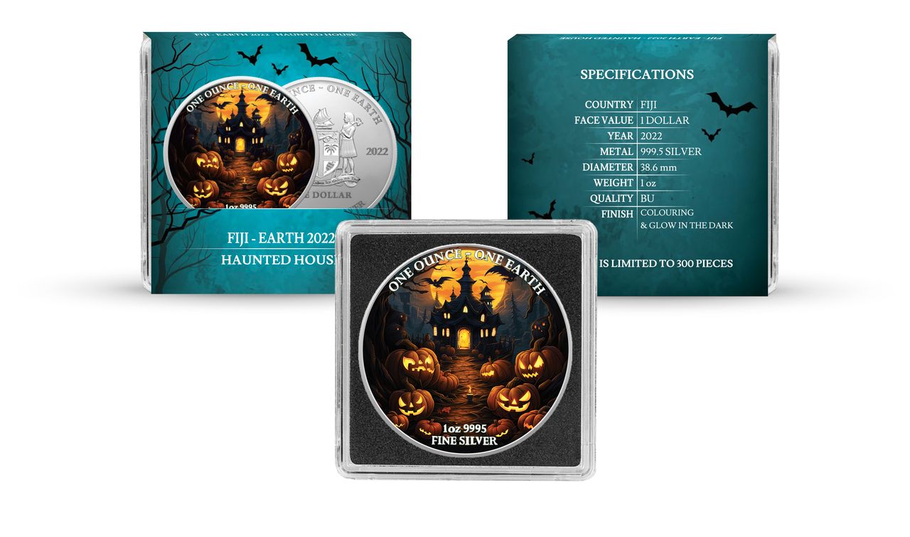 2022 Fiji One Earth Halloween Haunted House Limited Edition 1 oz Silver Coin