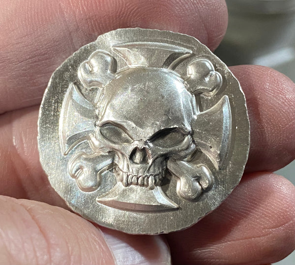 1 oz Iron Cross Skull .999 Fine Silver