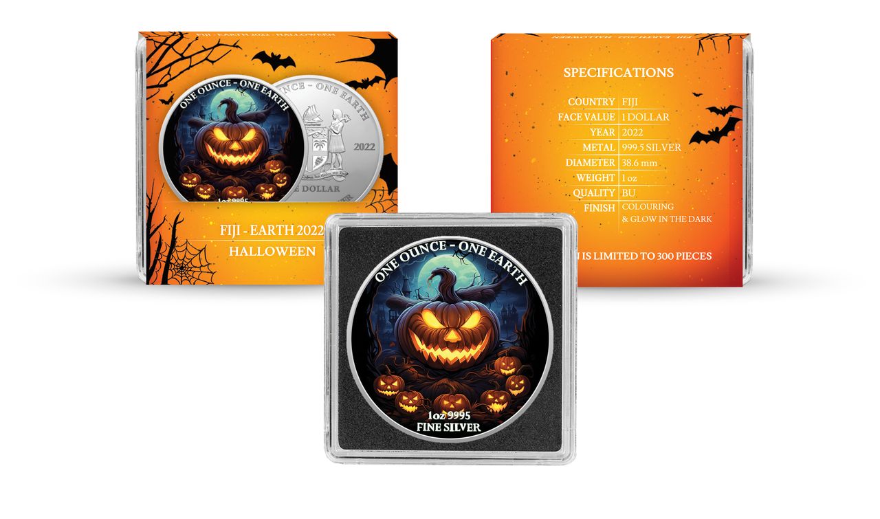 2022 Fiji One Earth Halloween Jack O' Lantern Limited Edition 1 oz Silver Coin