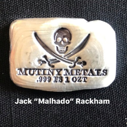 1 oz "Jack Rackham Pirate Flag" - Hand Poured .999 Fine Silver Bar