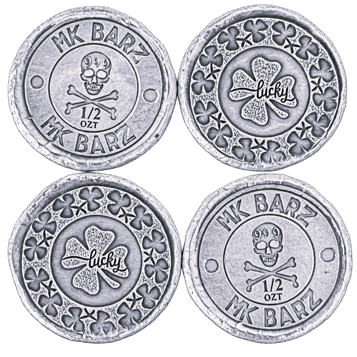 0.5 Oz 'Lucky 4 Leaf Clover'- Hand Poured & Round Stamped .999 Fine Silver Round