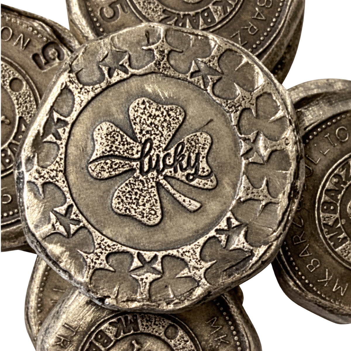 0.5 Oz 'Lucky 4 Leaf Clover'- Hand Poured & Round Stamped .999 Fine Silver Round