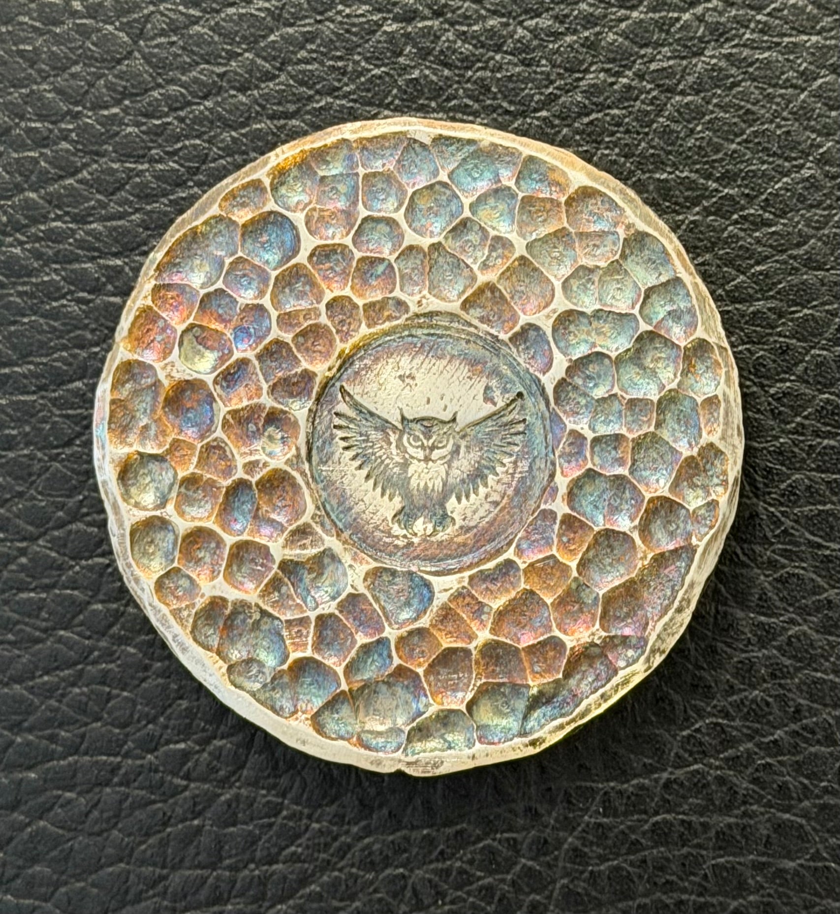 Omen - 52 Gram Owl Hammered & Toned Round. .999 Fine Silver