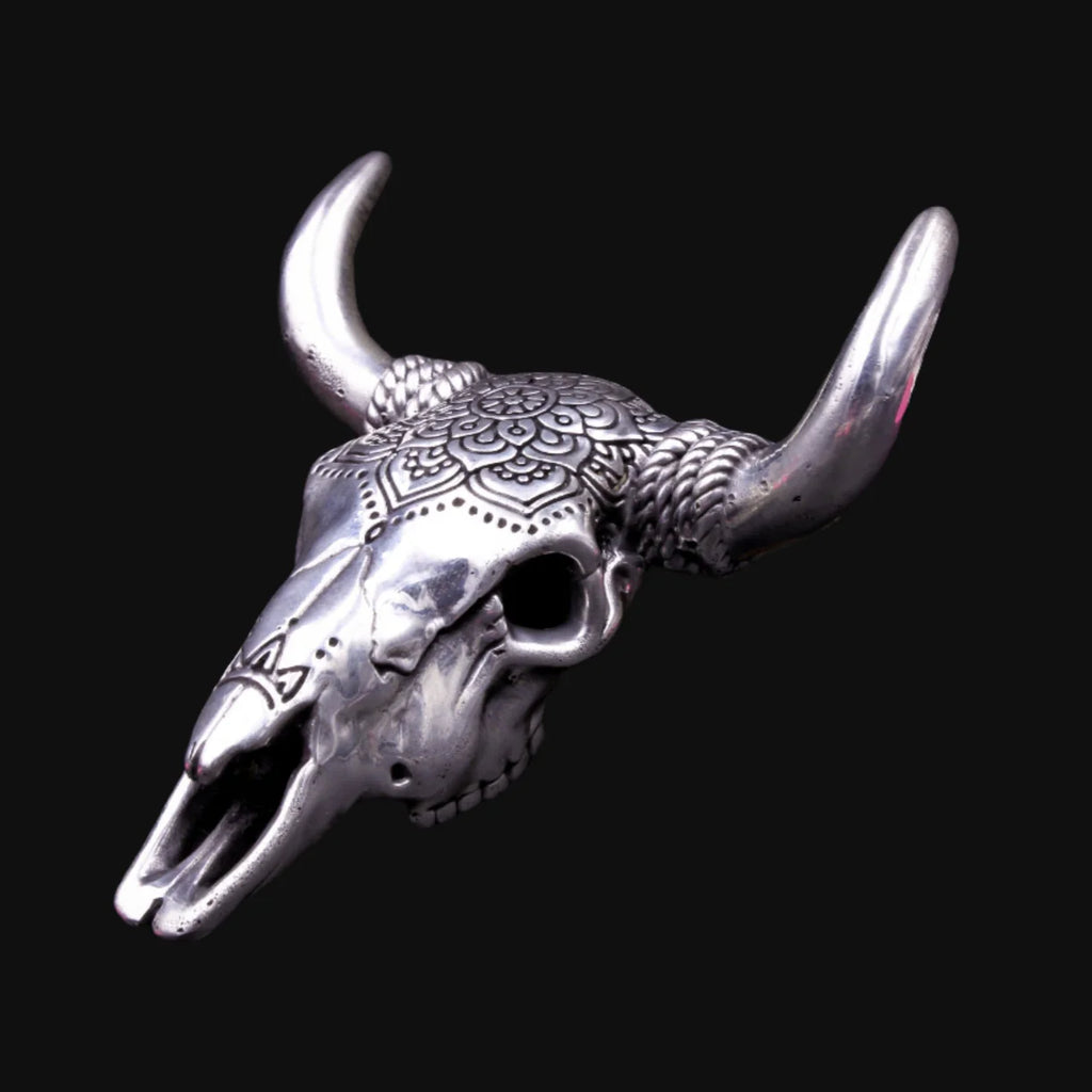 Ornate Bull Skull -  5 Ounces .999 Fine Silver