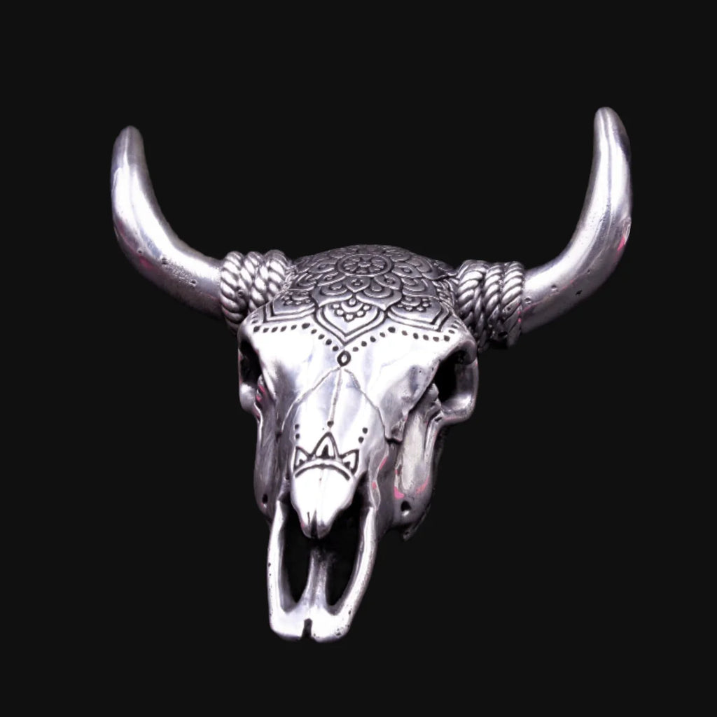 Ornate Bull Skull -  5 Ounces .999 Fine Silver