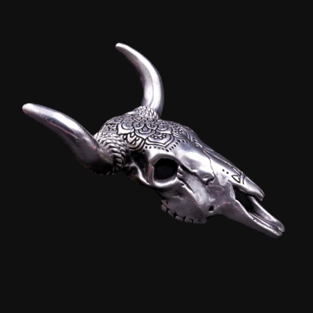 Ornate Bull Skull -  5 Ounces .999 Fine Silver