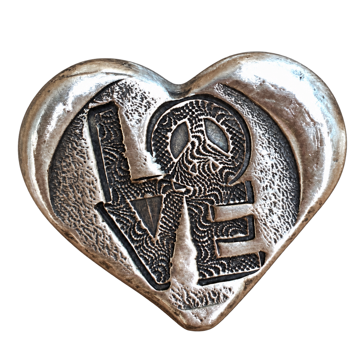 1 Oz 'Peace & Love' Heart' - Hand Poured .999 Fine Silver