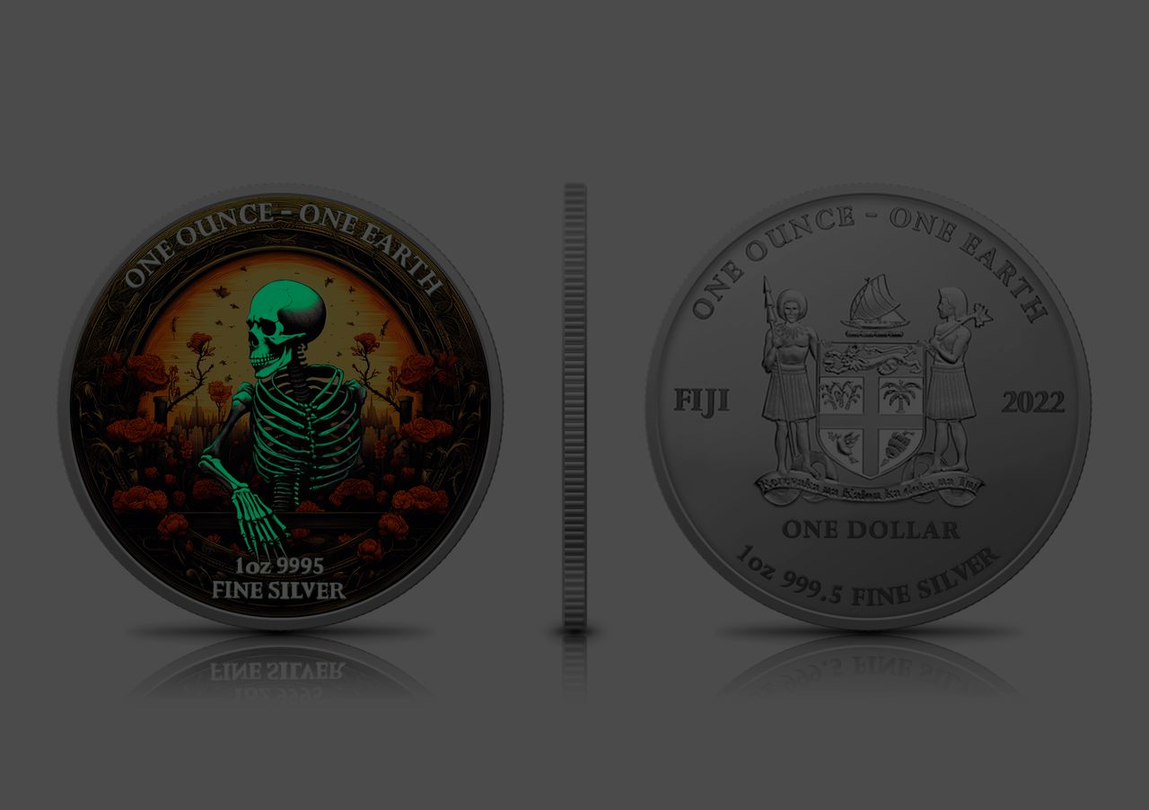 2022 Fiji One Earth Halloween Skeleton Limited Edition 1 oz Silver Coin