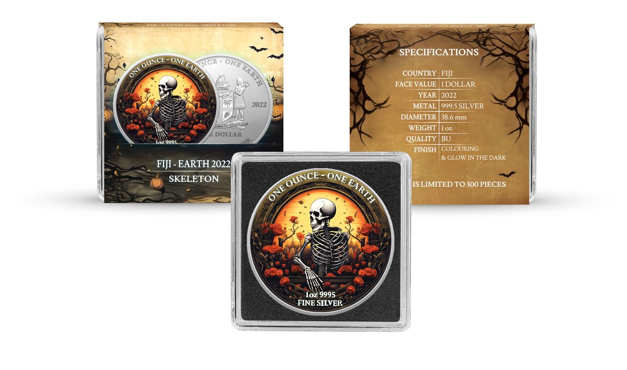 2022 Fiji One Earth Halloween Skeleton Limited Edition 1 oz Silver Coin